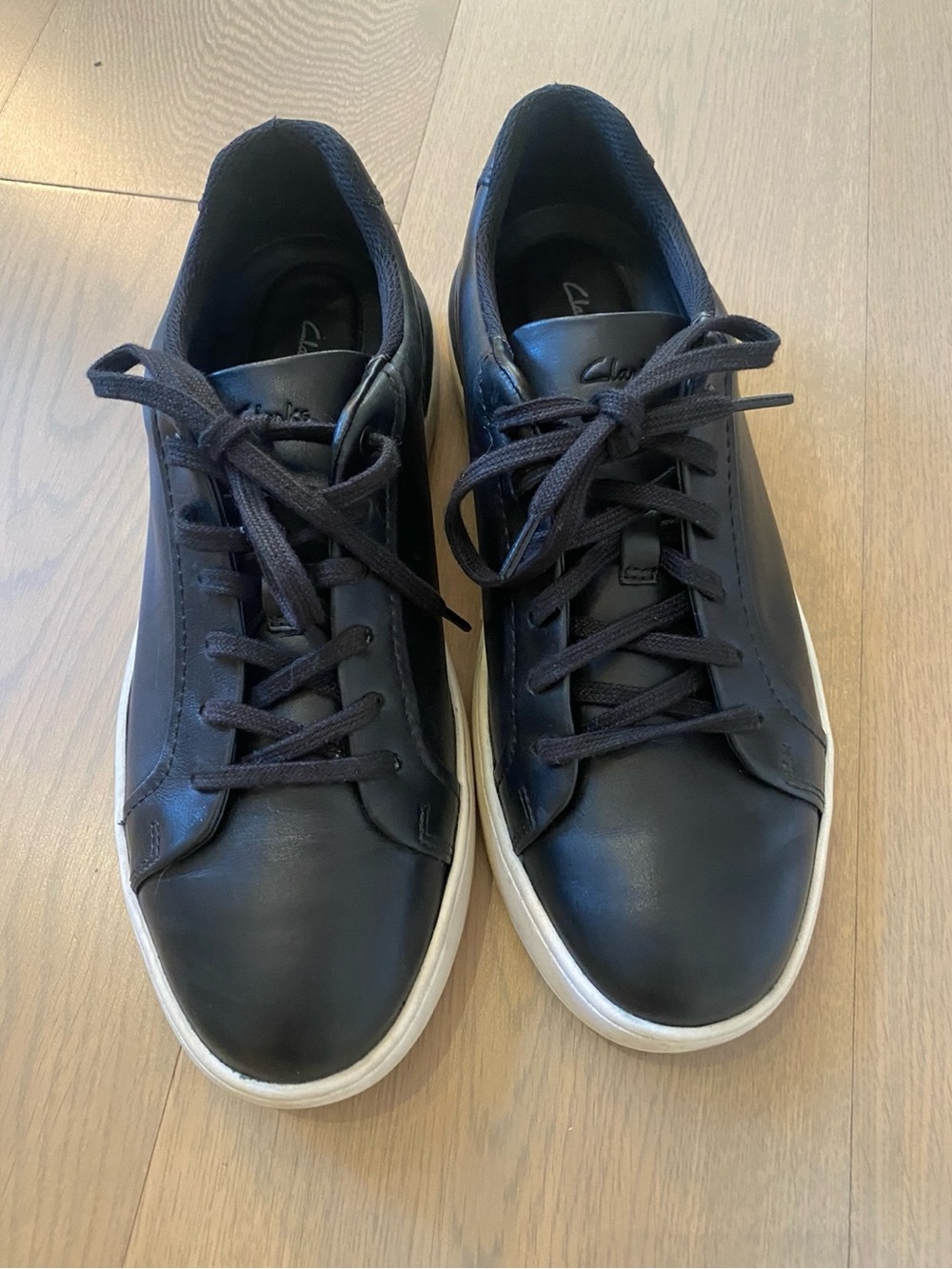 Clarks Courtlite Men's Black Leather Sneakers with White Sole